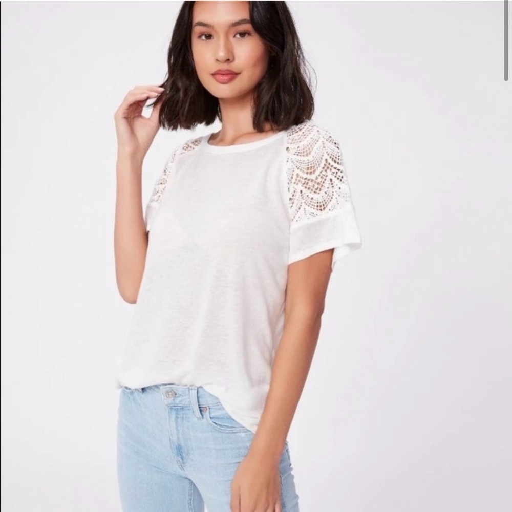 ⭐️PAIGE Finley Open Crochet Short Sleeve Linen Blend Top⭐️ NWT
